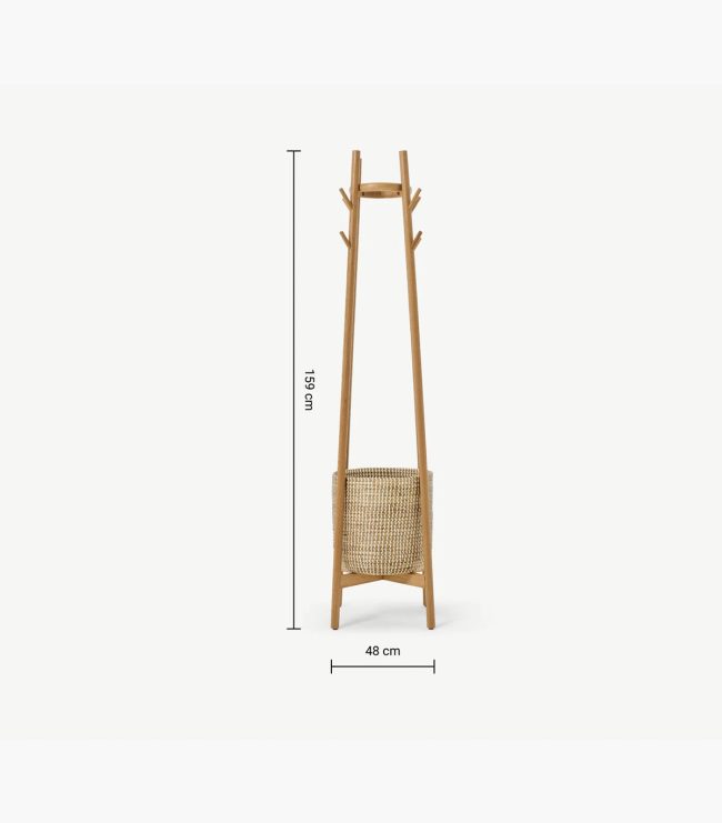 Manu Coat Stand with Natural Seagrass Basket - Görsel 4
